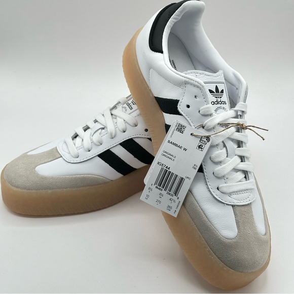 Women’s Adidas originals SAMBAE Sneakers White/Black/Gum IG5744 leather Size 10 - Picture 6 of 12